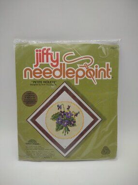 Vintage 1978 Sunset Jiffy Needlepoint Kit #5241 Petite Violets 5" x 5" Frame